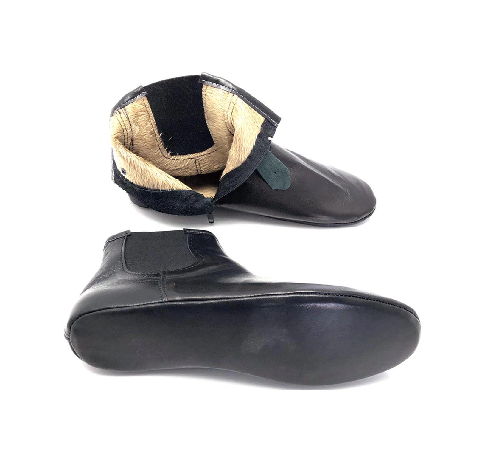 Deritarz Hakiki Deri Kürklü Sıcak Astar Fermuar Ve Lastikli Yumuşak Mest Siyah