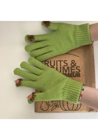 Elmpaly Yeşil Kadın Kışlık Dokunmatik Eldiven - Bisiklet Ve Dış Kullanım İçin, Şık Papatya Desenli