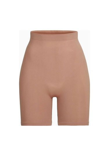 Skims Seamless Sculpt Mid - Thigh Shorts, Yüksek Bel Şekillendirici Şort Koyu Bej