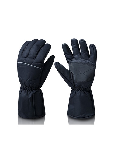 Geeroyoo Isıtmalı, Dokunmatik Uyumlu, Yansıtıcı Bantlı, Kaymaz Tabanlı, Kış Sporları İçin Unisex Eldiven Siyah L Siyah