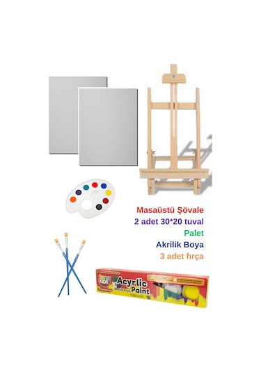 Masaüstü Şövale Tuval Resim Boya Seti, Hediye Masa Üstü Şövalye Ressam Seti