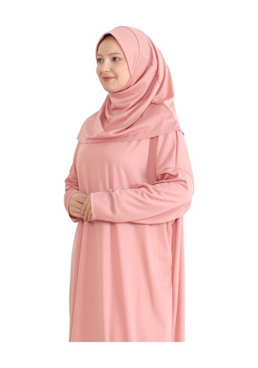 Namaz Elbisesi Eşarp Seccade Tesbih Set, İslami Giyim Takım Ferace Turban Şal Pudra