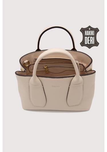 Hakiki Deri Kadın El Çantası Pudra Smr9226 Pudra