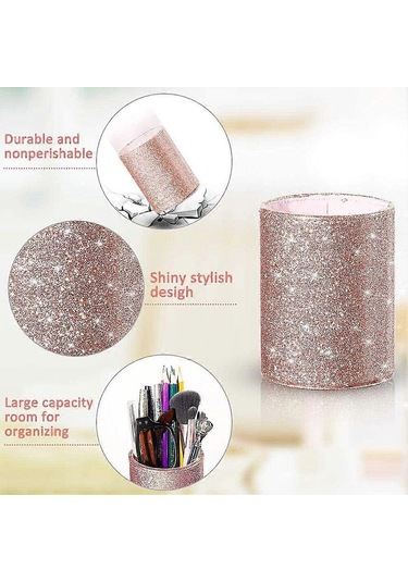 Ganzhoushop Makyaj Fırçası Tutucu, Parıltılı Pembe Kadın Kızlar Yuvarlak Kalem Tutucu Ofis İçin, Kalemlik Tutucu