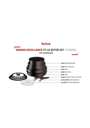 Tefal Ingenio Excellence Titanyum 6X Büyük Tencere ve Tava Seti 12 Parça