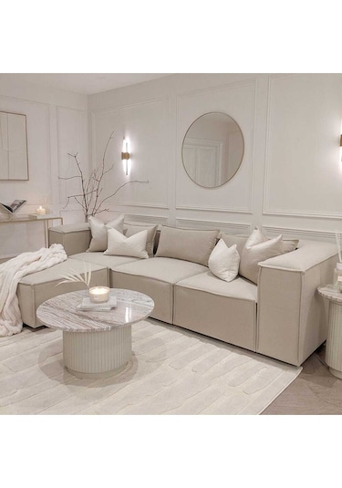 Relax Soft Köşe Takımı 4 Modül Krem Kadife Babyface 03 Krem