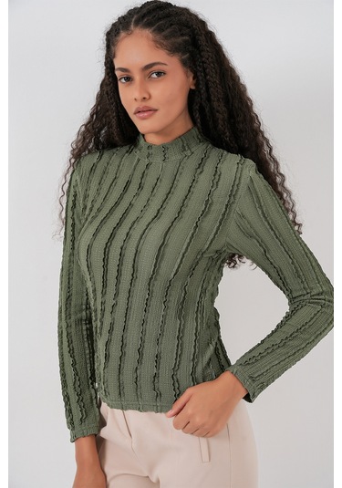 Kadın Dokulu Esnek Örme Bluz 975 - Haki haki