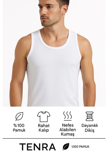 Beyaz Askılı Erkek Atlet Avantajlı Paket 3 Adet %100 Pamuk Beyaz