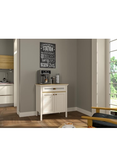 Valena Kahve Köşesi Erzak Dolabı Çok Amaçlı Dolap Airfry Dolabı 2 Kapaklı 1 Çekmeceli 80 Cm Minifixli Kahverengi