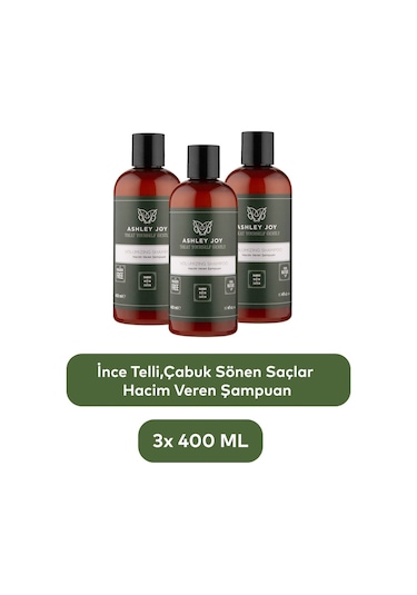 Ince Telli Saçlara Hacim Veren Bitki Özlü Dolgunlaştırıcı Biotin Ve Kafein Şampuan 400 Ml X3 Set