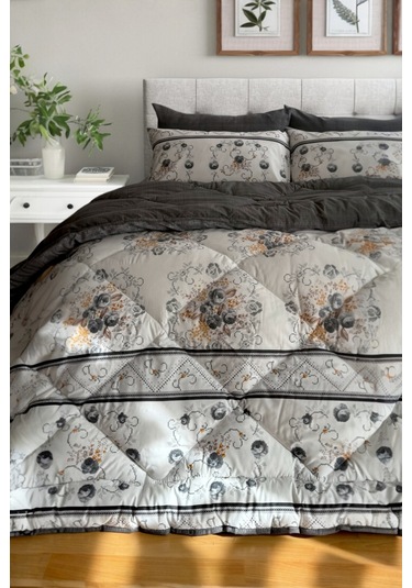 Alla Turca 4 Yastık Kılıflı Çift Taraflı Desenli Uyku Seti-kanaviçe Antrasit