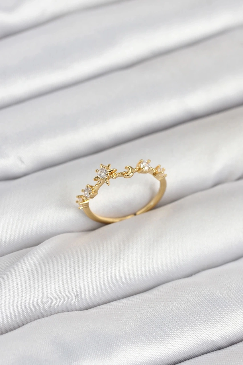 Ceylan Adam Pirinç Gold Renk Manifest Kadın Yüzük Çok Renkli