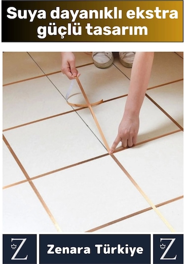 Premium Kendinden Yapışkanlı Su Geçirmez Fayans Arası Gold Şerit Derz Bant 1 Cm X 50 Metre 4 Adet