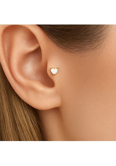 Kalp Tektaş Cerrahi Çelik Piercing Tragus Helix Kıkırdak Conch Lo Sarı