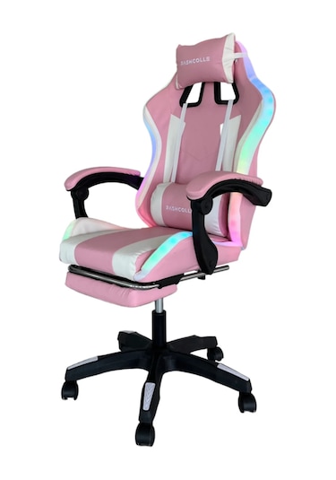 Fashcolle Pink Star Işıklı - Masaj Özellikli Oyuncu Koltuğu Pembe-beyaz