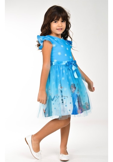Buse&Eylül Bebe Mavi Elsa Karlar Kraliçesi Kız Çocuk Elbisesi