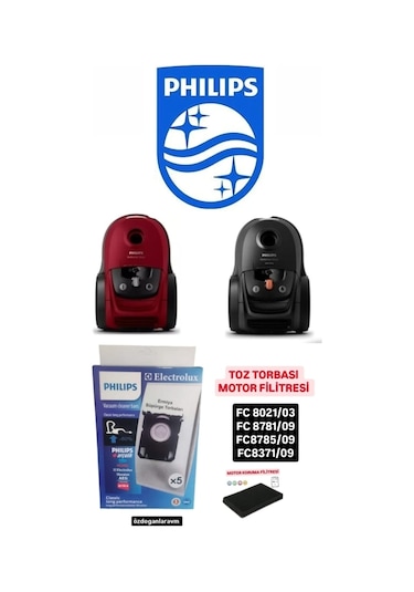 Philips Uyumlu Hepa Toz Torbası 5 Adet Motor Filitreli