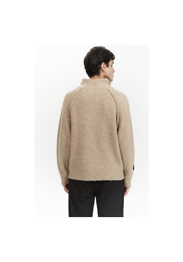 Zane Fermuar Detay Vizon Erkek Triko Kazak Vizon