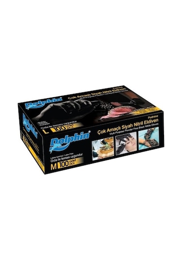Dolphin Çok Amaçlı Pudrasız Siyah Nitril Eldiven M 100'Lü 5 Paket