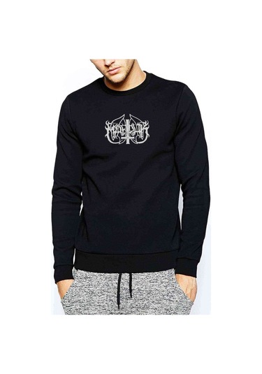 Marduk Logo Baskılı Siyah Erkek Örme Sweatshirt