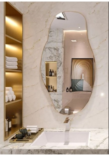 Asimetrik 75x40 Cm Konsol Aynası, Dresuar Aynası, Tuvalet Aynası, Holl Aynası, Banyo Aynası 75 X 40 Gold