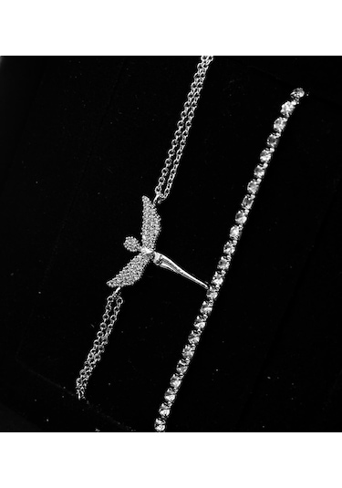 Sevgililer Gününe Özel Tasarım Kutulu Melek Kolye & Melek Bileklik & Zirkon Taşlı Bileklik & Küpe & Saat Seti Çok Renkli