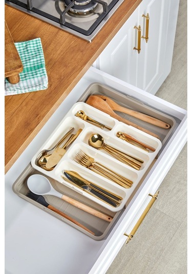 Cooker Çift Taraflı Genişletilir Kayar Kızaklı Pratik Çekmece İçi Lüx Kaşıklık Organizer - Ckr3362 Gri