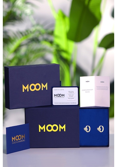 Moom Mücevherat Kadın 14 Ayar Altın Küpe Minimalist Zirkon Taşlı Kalp Temalı Halka Altın Küpe 12 Mm