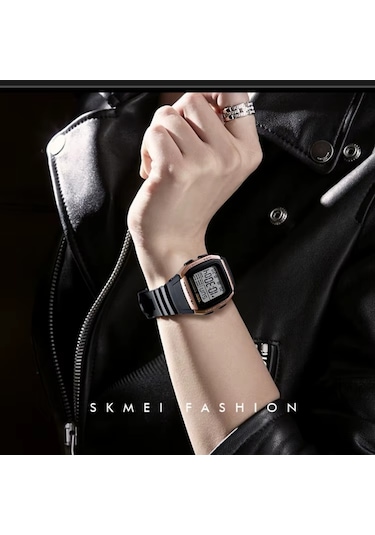 Springsun 1278 Modeli Elektronik Saat - Çift Zaman, Stopwatch, Parlak, Tarih, Alarm, Hafta Günü, 50m Su Geçirmez - Gül Altın Rengi, 39mm, Abs Kasa, Pu Kordon Diğer