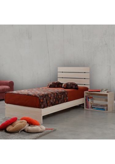 Pasifichome Huga Tek Kişilik Ahşap Karyola Komodin Takım Meşe 90 Cm