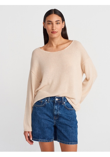 Dilvin 10706 Oval Yaka Yumuşak Dokulu Triko Kazak-taş Taş