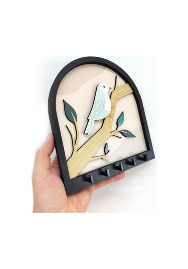 Ağaç Dalında Kuş Katmanlı Tasarım Duvar Askılık Anahtarlık Duvar Dekoru