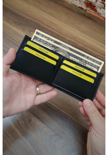 Erkek Cüzdan Kot Desen Basklı Minimal Tasarım 10 Kart Cepli Modern Tasarım Siyah Renk Siyah