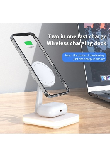 Butu Jjt-992İçin Usb Çıkışlı 3'ü 1 Arada Manyetik Kablosuz Şarj Cihazı Beyaz