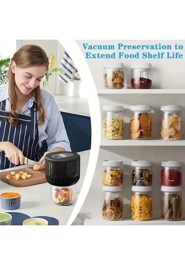 Honeybeeshop 1 Adet Siyah Otomatik Vakumlu Kapak Makinesi Usb Sarj Edilebilir 1200mah Lityum Pil Mutfak Dondurucu Kavanoz Icin Gida Koruyucu
