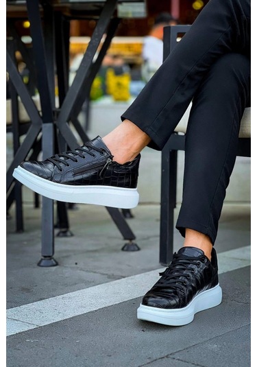 Siyah Fermuar Ve Bağcıklı Günlük Erkek Ayakkabısı Siyah