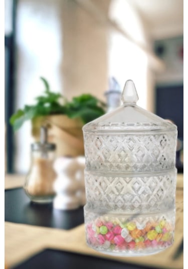 Delisoga 3 Katlı Cam Kurabiyelik Royaleks-pak-417 Asorti