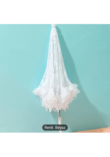 Atay Garage Şemsiye Gelin-düğün-özel Günler İcin Beyaz Dantelli 45-43 Boyutlarinda Beyaz