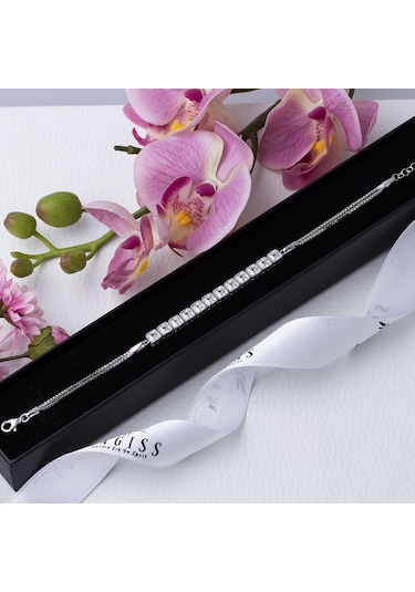 Kare Zirkon Taşlı Yarım Tur Model 925 Ayar Gümüş Kadın Bileklik Gümüş