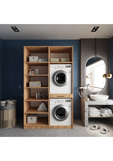 Modena Çamaşır Ve Kurutma Makinesi Dolabı Banyo Dolabı Çam Çam