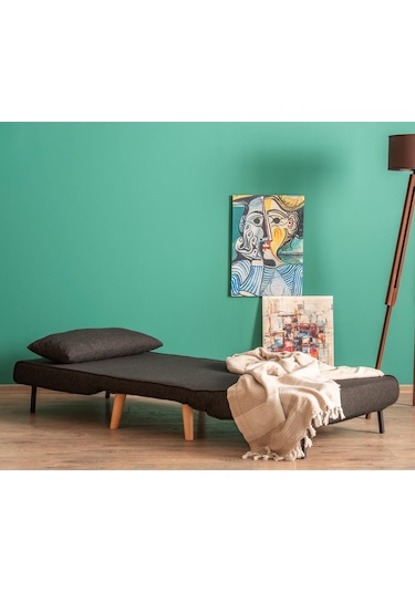 Folde 80 Tekli Yataklı Katlanır Koltuk Keten Koyu Gri Koyu Gri