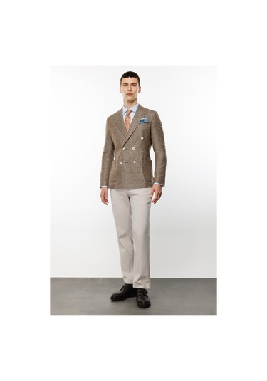 Erkek Kahve Slım Fıt / Dar Kalıp Geniş Kırlangıç Ceket-10303 Kahve
