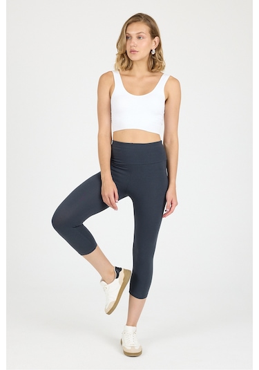 Malabadi Kadın Füme Penye Modal Yüksek Bel Spor Kapri Tayt 1909 Füme