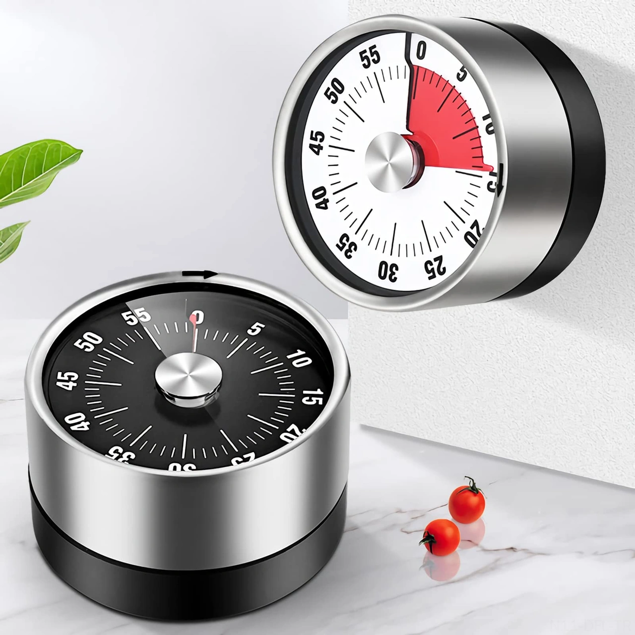 Dofolink Stainless Steel Mekanik Zamanlayıcı - 60 Dakika Geri Sayım, Magnetli Tabanlı, 70db Alarm - Mutfak, Sınıf Ve Ofis Kullanıma Uygun Beyaz Gösterge Paneli & Kırmızı Taban Siyah