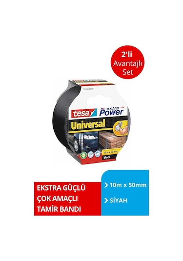 Tesa Extra Power Universal Duct Bant, 10mx50mm, Siyah X2 Adet