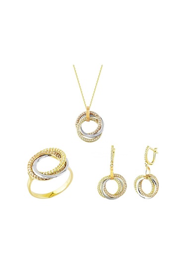 Altın Takı Seti 3lü Halka Triacolor T8470 Renkli