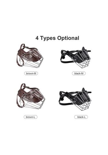 Geeksen Köpekler İçin Emniyetli Metal Ve Deri Ağızlık - Kuşma Ve Isırma Engeli Kahverengi, L Büyüklüğü