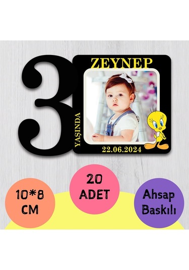 3 Yaşında Foto Baskılı Magnet 25 Tane