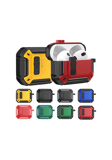 Airpods Uyumlu 3 İçin Kancalı Kalkan Darbeye Dayanıklı Kulaklık Koruyucu Kılıf Siyah Kırmızı