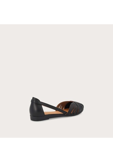 Nero Black Sandalet Kadın 03m4 Frau Leather Caged Ballet Flats Wıth Thın Straps siyah